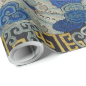 Vogelblauw Chinees borduurwerk  Cadeaupapier (Rol Hoek)