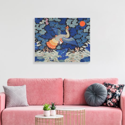 Vogelblauw Chinees borduurwerk Canvas Afdruk (Insitu (Woonkamer))