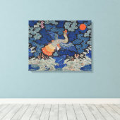 Vogelblauw Chinees borduurwerk  Canvas Afdruk (Insitu (Houten vloer))