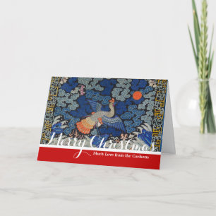 Vogelblauw Chinees borduurwerk  Feestdagen Kaart