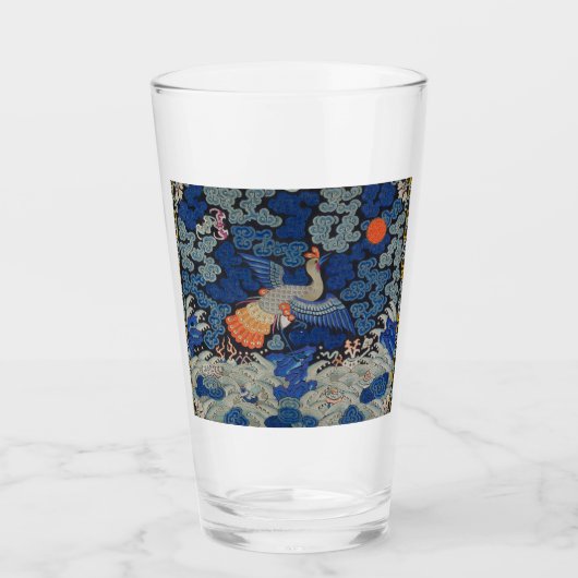 Vogelblauw Chinees borduurwerk  Glas (Voorkant)