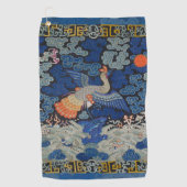 Vogelblauw Chinees borduurwerk  Golfhanddoek (Voorkant)