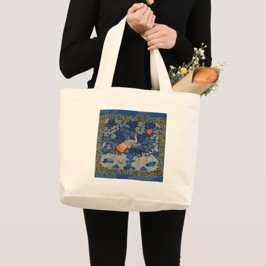 Vogelblauw Chinees borduurwerk Grote Tote Bag (Voorkant (product))