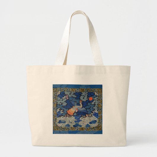 Vogelblauw Chinees borduurwerk  Grote Tote Bag (Voorkant)