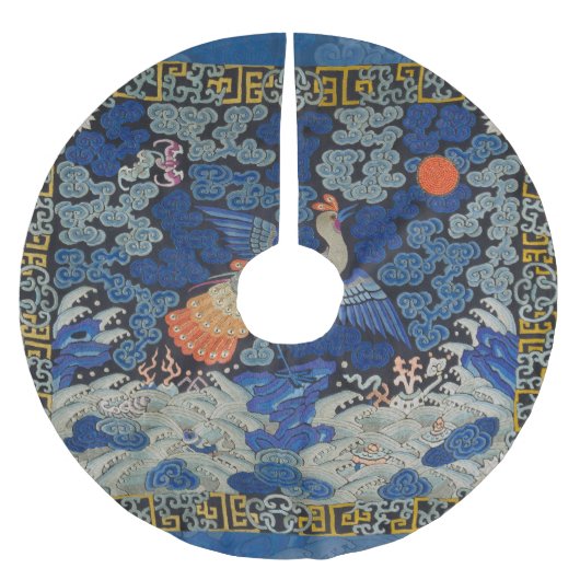 Vogelblauw Chinees borduurwerk Kerstboom Rok (Voorkant)