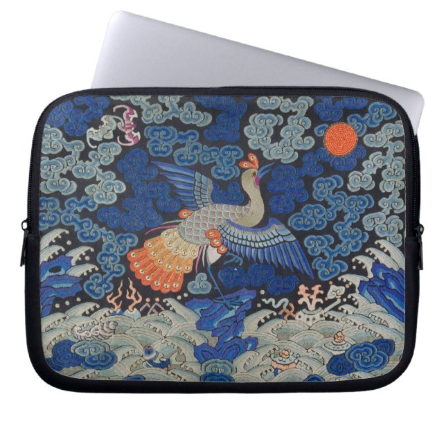 Vogelblauw Chinees borduurwerk  Laptop Sleeve (Voorkant)