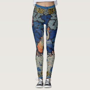 Vogelblauw Chinees borduurwerk Leggings