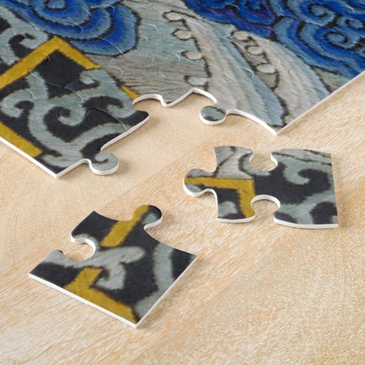 Vogelblauw Chinees borduurwerk  Legpuzzel (Zijkant)