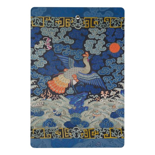 Vogelblauw Chinees borduurwerk Mini Klembord (Achterkant)