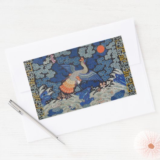 Vogelblauw Chinees borduurwerk  Rechthoekige Sticker (Envelop)