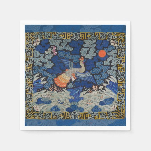 Vogelblauw Chinees borduurwerk Servet (Voorkant)