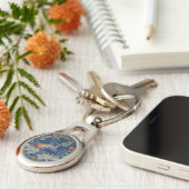 Vogelblauw Chinees borduurwerk  Sleutelhanger (Zijkant)