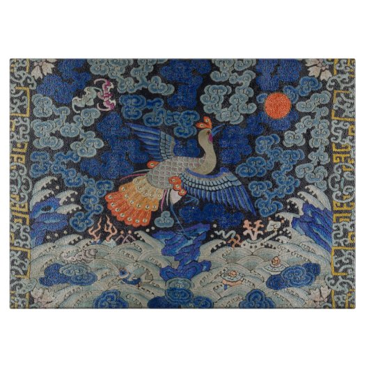 Vogelblauw Chinees borduurwerk  Snijplank (Voorkant)