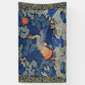 Vogelblauw Chinees borduurwerk  Spandoek (Verticaal)