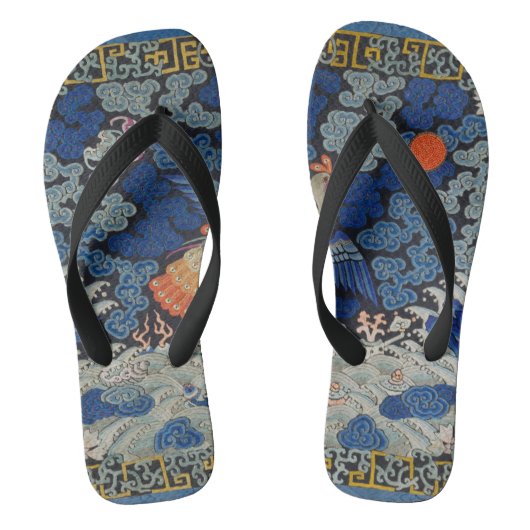 Vogelblauw Chinees borduurwerk  Teenslippers (Voetbed)