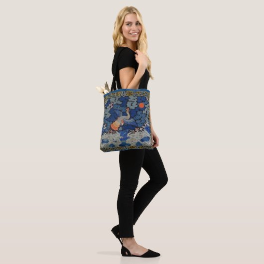 Vogelblauw Chinees borduurwerk  Tote Bag (Op model)