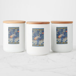 Vogelblauw Chinees borduurwerk  Voedselcontainer Etiket