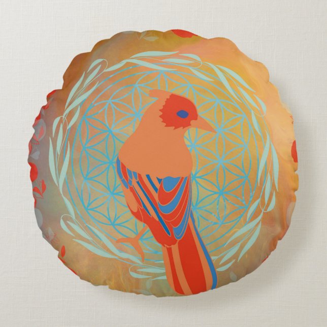 Vogelbloem Rond Kussen (Voorkant)