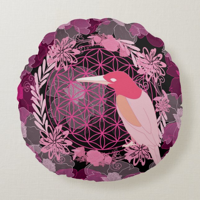 Vogelbloem Rond Kussen (Voorkant)