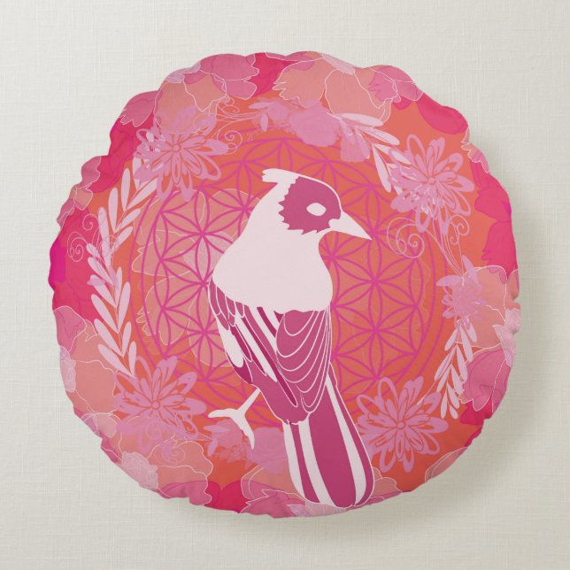 Vogelbloem Rond Kussen (Voorkant)