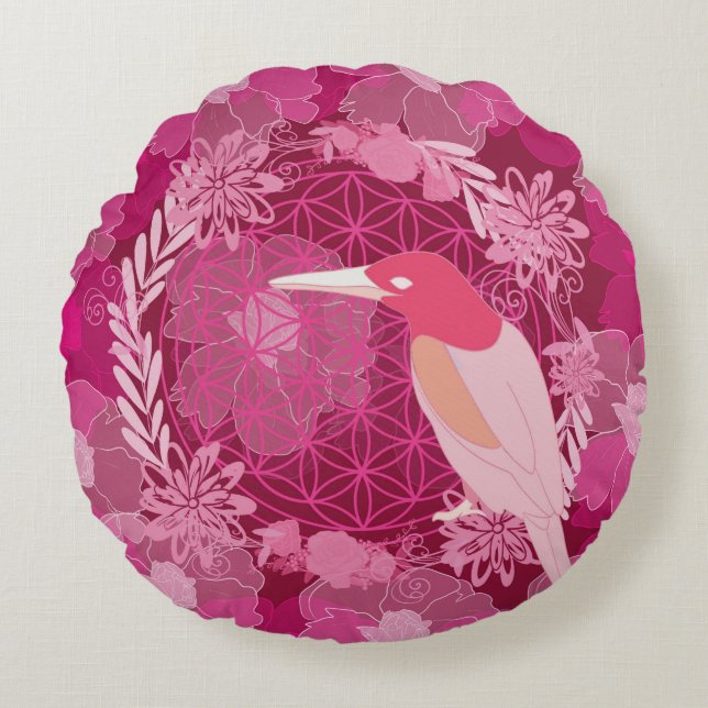 Vogelbloem Rond Kussen (Voorkant)