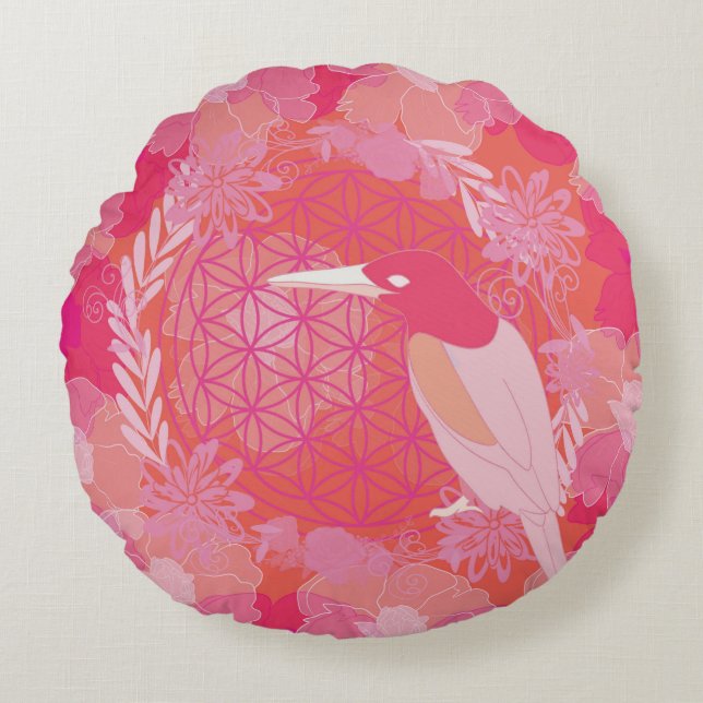 Vogelbloem Rond Kussen (Voorkant)