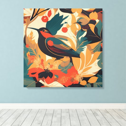  vogelbloemblaadjes #2 canvas afdruk (Insitu (Houten vloer))