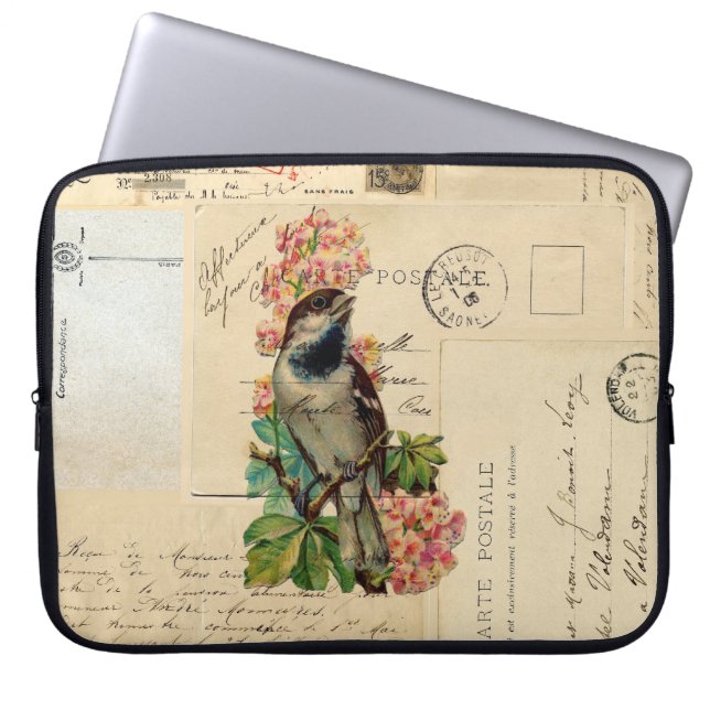  vogelbloemen Franse Briefkaarten Laptop Sleev Laptop Sleeve (Voorkant)
