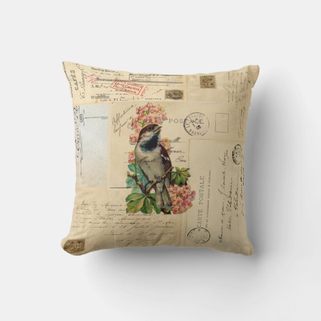  vogelbloemen Franse Briefkaarten Pillow Kussen (Voorkant)