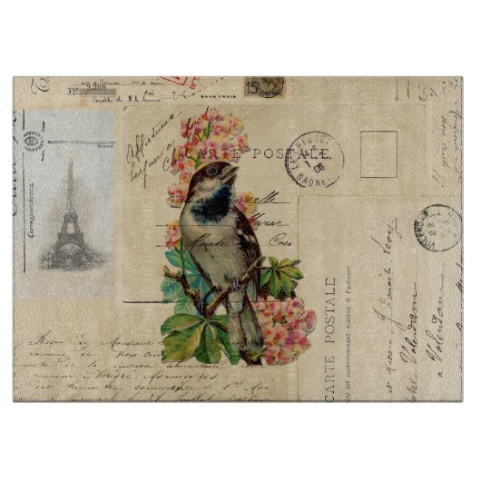 vogelbloemen Franse Briefkaarten Snijplank (Voorkant)