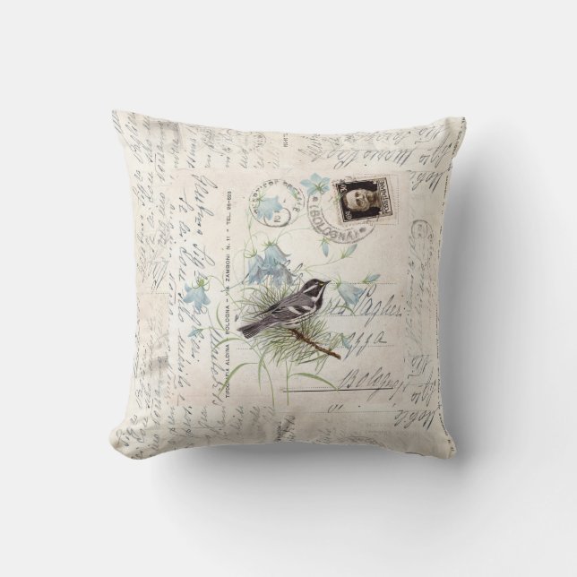  vogelbloemen Italiaans Briefkaart Pillow Kussen (Voorkant)