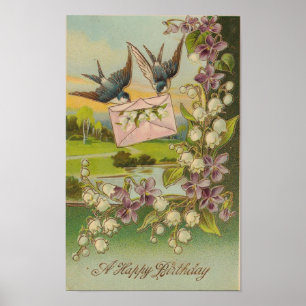  vogelbloemen paarse bloemen poster