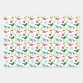 Vogelbloemen Retro Modern mid-century Patroon Inpakpapier Vel (Voorkant)