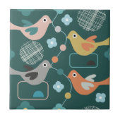 Vogelbloemen Retro Modern mid-century Patroon Tegeltje (Voorkant)