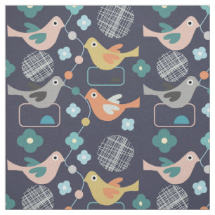 Vogelbloemen Retro Moderne mediane Fun Patroon Stof