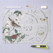 Vogelbloemetje Butterfly French Script Blue Tissuepapier (Craft)