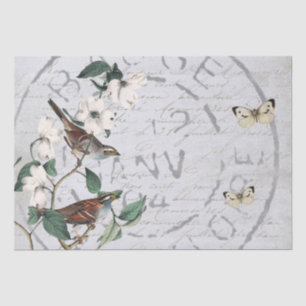 Vogelbloemetje Butterfly French Script Blue Tissuepapier