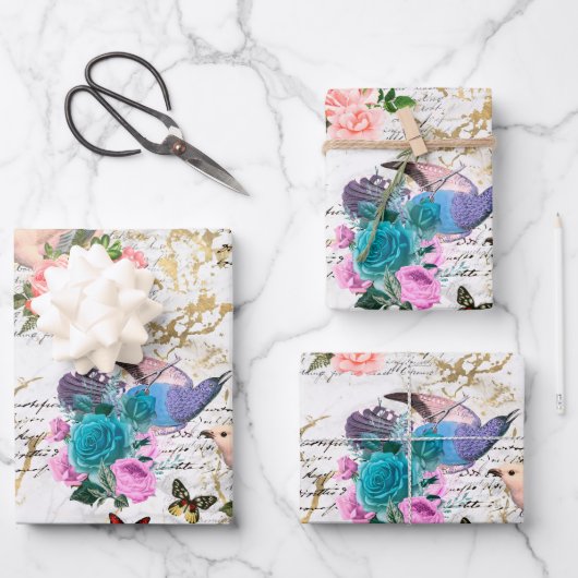 vogelbloemflesvlinder Art White-Gold-marble Inpakpapier Vel (Voorkant)