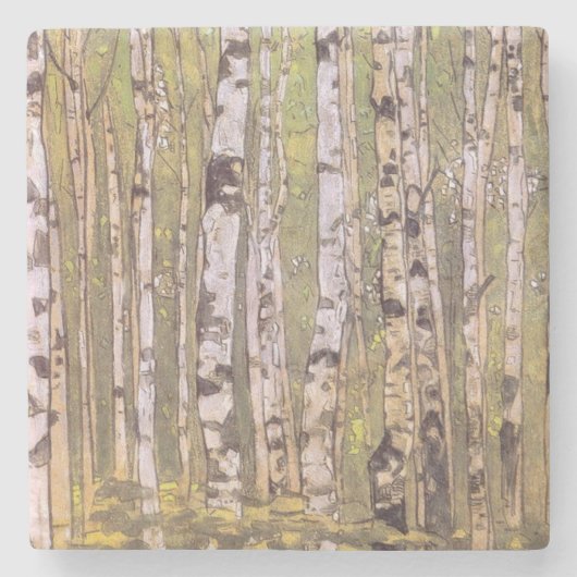 Vogelbomen in een bos (Roerich) Stenen Onderzetter (Voorkant)