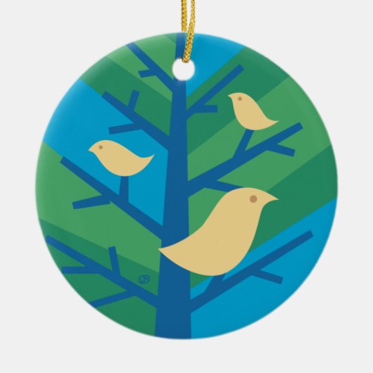 Vogelboom Keramisch Ornament (Voorkant)