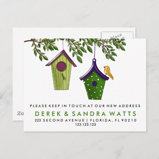 Vogelboxen wijzigen adres we hebben verplaatst aankondigingskaart (Voorkant / Achterkant)