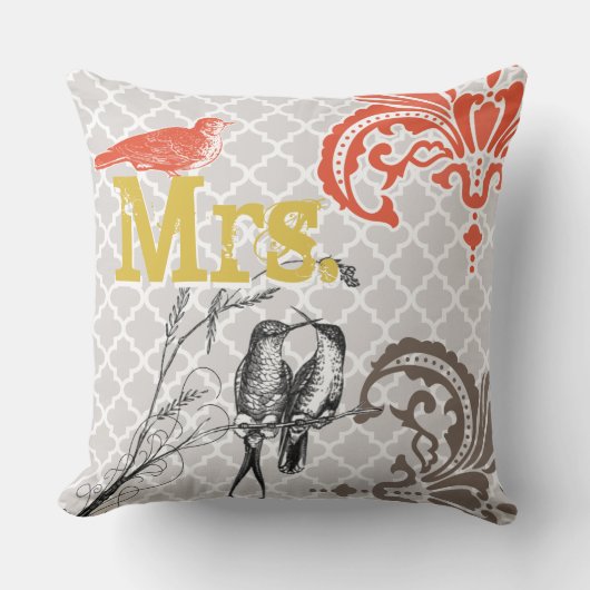  vogelbriden Pillow Monogram Tile Patroon Kussen (Voorkant)