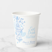  Vogelbruiloft met aangepaste naam blauw en wit Papieren Bekers (Achterkant)