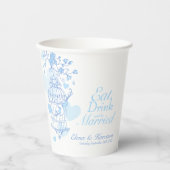  Vogelbruiloft met aangepaste naam blauw en wit Papieren Bekers (Voorkant)