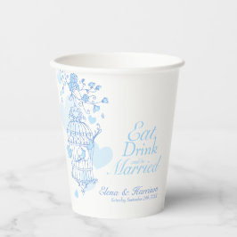  Vogelbruiloft met aangepaste naam blauw en wit Papieren Bekers