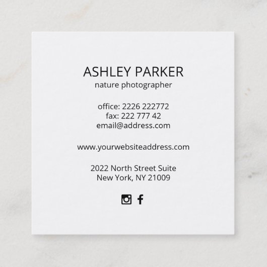 Vogelcamera en bloemen vierkante visitekaartje (Achterkant)