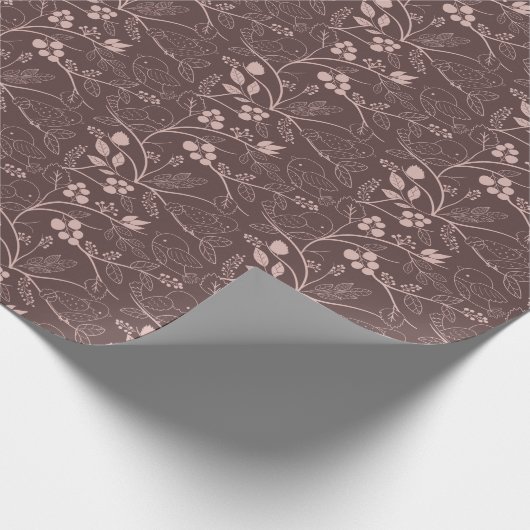 Vogelcontour in bruin op bruine achtergrond cadeaupapier (Hoek)