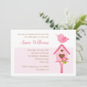 Vogeldag Uitnodigingen (Roze 1e verjaardag) (Staand voorkant)