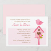 Vogeldag Uitnodigingen (Roze 1e verjaardag) (Voorkant / Achterkant)