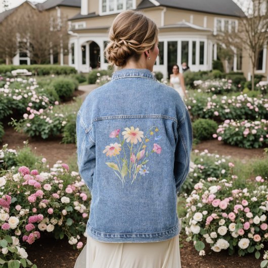 Vogeldieren en wilde bloemen denim jacket (Huwelijk Achterkant)
